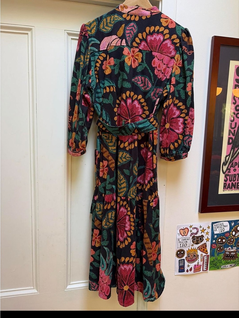 FARM Rio Black Midi Dress with Pink, Green & Orange Floral Print - Picture 4 of 7